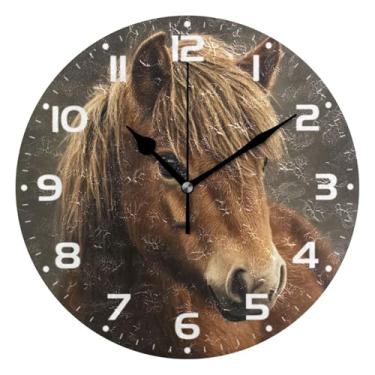 Imagem de JUZIHAI Relógio de parede com cavalo fofo, silencioso, sem tique-taque, redondo, operado por bateria, fácil de ler, relógio decorativo de parede para casa, cozinha, sala de estar, quarto, escritório
