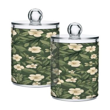 Imagem de Qilmy Pacote com 2 suportes Qtip com estampa de flores, frascos de boticário de 400 ml, vasilha organizadora de banheiro para Qtips, cotonetes, bolas de algodão, almofadas cosméticas, irrigadores