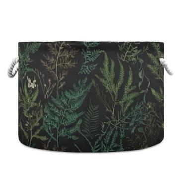 Imagem de JUZIHAI Cesta de armazenamento dobrável de folhas verdes para bebês, cesto de roupa suja, cobertor com alças de corda de algodão, caixa de brinquedos dobrável, organizador de armário para quarto