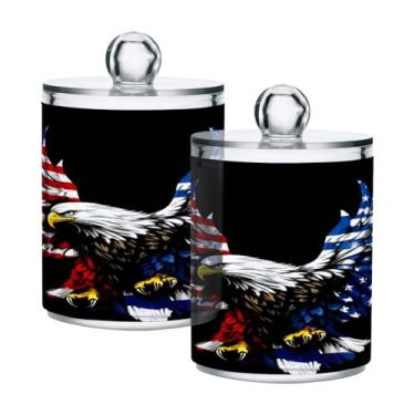 Imagem de Qilmy Qtip Suporte de boticário de 400 ml, frasco de plástico transparente American Eagle com tampa, dispensador de recipiente de banheiro para bola de algodão, cotonete, fio dental, pacote com 2