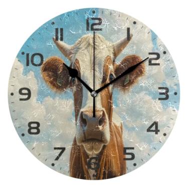 Imagem de JUZIHAI Relógio de parede engraçado de vaca silencioso, sem tique-taque, relógios de parede redondos operados por bateria, fácil de ler, relógio decorativo de parede para casa, cozinha, sala de estar