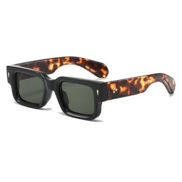 Imagem de HCHES Óculos de Sol Femininos Pequenos com Rebites Retrô, Estilo Masculino, Luxo, Proteção UV400, Casual (Preto e Verde)