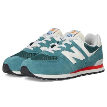 Imagem de New Balance Tênis infantil 574 V1 com cadarço, Novo Spruce/Vermelho explosão, 3.5 Wide Big Kid