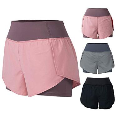 Imagem de CIADAZ Mulheres Shorts de Corrida 2-em-1 com Bolso Cintura Larga Cobertura Camada Forro de Compressão Lounging Esporte Yoga Leggings Treino de Fitness Atlético Atlético Ginásio Casa Sportswear