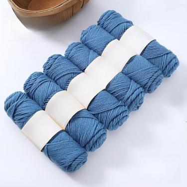 Imagem de Bolas de fio de lã de mistura média - fio de tricô macio à mão para cachecóis, suéteres e projetos de malha, durável e quente (azul)