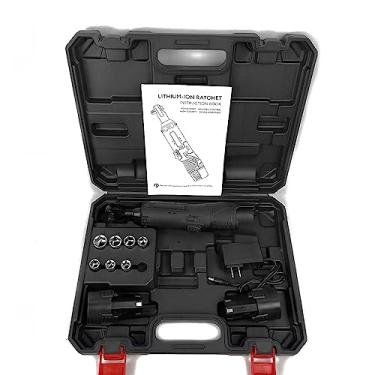 Imagem de Kit de Chave Rato Elétrica Sem Fio 12V com 3 8 Polegada Ângulo Direito 7 Socos 2 Baterias Li- Rápidas para Reparos Automotivos Mecânicos Residenciais e Instalação Andares Andamento