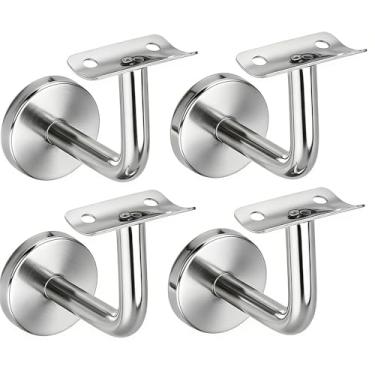 Imagem de 4 suportes de corrimão. Suportes de corrimão de aço inoxidável para montagem na parede, suporte durável para trilhos de escada para corredor de banheiro (4, prata)