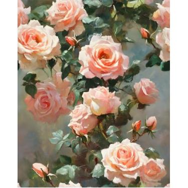 Imagem de VOLEAAR Papel de parede em aquarela rosa rosa descascar e colar, papel de parede autoadesivo floral romântico floral arte abstrata flor para armário de quarto, papel de contato removível botânico de