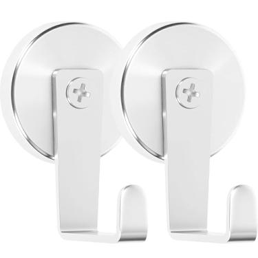 Imagem de Neosmuk Ganchos magnéticos, gancho de guirlanda de ímã resistente de 77 kg, base de tubo de aço, gancho de porta sem broca, gancho de porta de cabine de cruzeiro, prata, pacote com 2