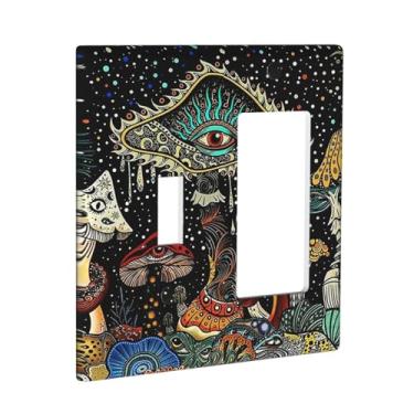 Imagem de Fantasia mágica floral planta cogumelo verde hippie olhos caprichosos 2 gangues única alternador/balancim combinação de interruptor de luz placa decorativa de parede placa elétrica decoração de