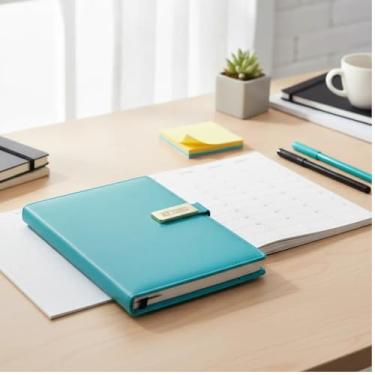 Imagem de Caderno Diário Permanente 355 folhas A5 21x14cm Couro Pessoal Com Pauta Fecho de Imã Agenda Sem Data Organizador de Planejamento (azul turquesa)