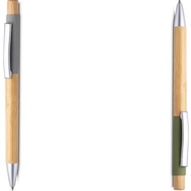 Imagem de Caneta Esferográfica Retrátil em Alumínio Reciclável e Bambu, Escrita Azul, Refil Parker, Grip Antiderrapante, 1 e 2Unidades, 1mm (Cinza e Verde)