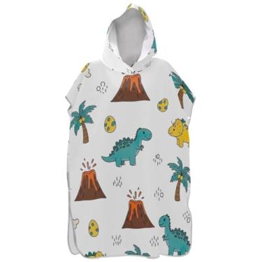 Imagem de Joisal Bonito desenho animado dinossauros poncho de surfe branco trocador adulto toalha de praia com capuz impressão poncho masculino absorvente com capuz