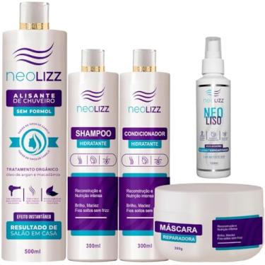 Imagem de Kit Progressiva Sem Formol, 500ml Alisante + Shampoo 300ml + Condicionador 300ml + Máscara 300g + Fluido Termoativado 120ml