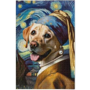 Imagem de Quebra-cabeça de cachorro fofo noite estrelada 500 peças para adultos quebra-cabeça brinquedo arte difícil quebra-cabeças personalizados família elefantes brancos, presentes, 52 cm x 37,8 cm