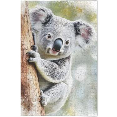 Imagem de Quebra-cabeça fofo de animais pendurados com urso coala para adultos 1000 peças presentes engraçados de tecnologia de jogo único colorido quebra-cabeça pintura de arte animal, 75 x 50 cm