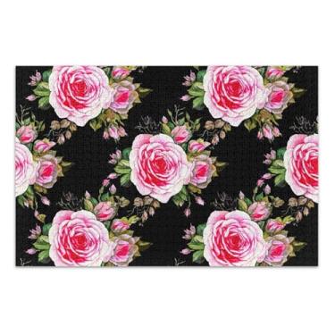 Imagem de Quebra-cabeças para adultos 1000 peças decoração de casa arte personalizada presentes masculinos exclusivos rosas rosas preto branco elefante presentes engraçados, 75 x 40 centímetros