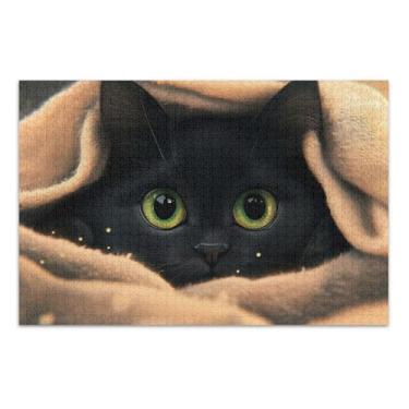 Imagem de Quebra-cabeça fofo de gato preto para adultos 1000 peças presentes engraçados de elefante branco engraçado difícil quebra-cabeça arte pintura de brinquedo, 75 x 40 cm
