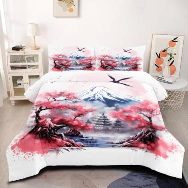 Imagem de CCoutueChen Conjunto de edredom oriental tamanho king, conjunto de cama macio asiático chinês com 2 fronhas, ótima decoração de quarto/104 x 90
