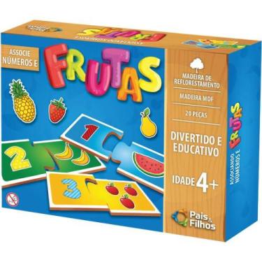Imagem de Brinquedo Pedagógico Madeira Associe Números e Frutas - TK Shopping
