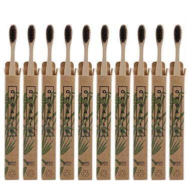 Imagem de Sonew Escovas de Dentes de Bambu, Limpeza Suave e Suave para Adultos e Crianças, Conjunto de Escova de Dentes Com Infusão de Carvão Com 50 Pacotes e Cabo Ergonômico (BLACK)