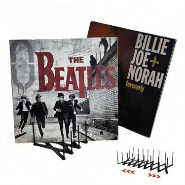 Imagem de Owfccla 2 peças de suportes de armazenamento de discos de vinil, prateleira expansível para armazenamento de discos de 60-120 LP, suportes decorativos de metal para discos de vinil, livros, revistas