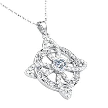 Imagem de OigvcoTe Colar com pingente de nó celta com zircônia cúbica, banhado a ouro, corrente de 43 cm, design de cruz celta, 2,5 x 1,949 cm, colar de ouro delicado para mulheres, 44 Millimeters, Metal