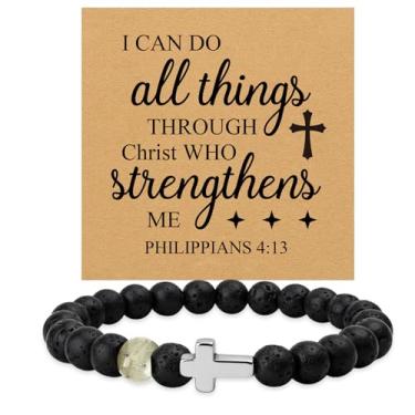 Imagem de Pulseira cristã cruz para homens, meninos, mulheres, presentes católicos, pulseiras religiosas, versículo bíblico, presentes espirituais, presente de Natal baseado na fé, presentes de aniversário, dia