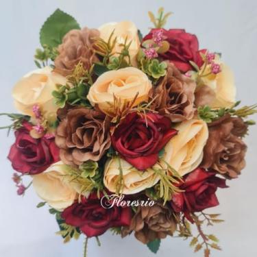 Imagem de Buquê de Noiva Artificial com Flores Coloridas para Casamento Civil ou Religioso(Creme/Choco/Vermelho)