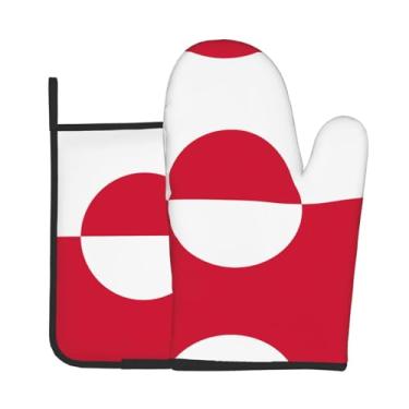 Imagem de Conjunto de 2 peças de luvas de forno com estampa da bandeira da Groenlândia adequado para cozinhar, assar e grelhar ao ar livre