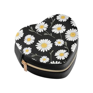 Imagem de Burbuja Mini caixa de joias em forma de coração margarida para mulheres e meninas, estojo portátil organizador de armazenamento para brincos, anéis, colares e pulseiras