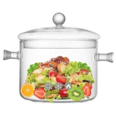 Imagem de Panelas de vidro, panela de vidro de borossilicato resistente ao calor de 1,7 L / 1,6 l com tampa, panelas de vidro para cozinhar no fogão, conjunto de utensílios de cozinha, panela de fogão para sopa