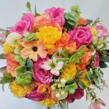 Imagem de Buquê de Noiva Artificial com Flores Coloridas para Casamento Civil ou Religioso(Tropical)