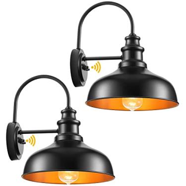 Imagem de VIANIS Luzes de celeiro ao ar livre do crepúsculo ao amanhecer, 2 unidades de luminária pescoço de ganso preto fosco, arandela de iluminação de parede externa à prova d'água para casa, garagem