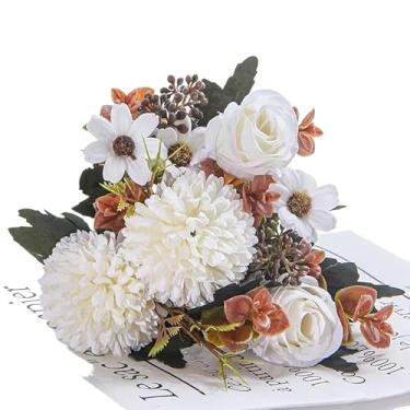 Imagem de Flores Artificiais Crisântemo Bola Outono com 6 Cabeças Rosa para Decoração Casamento Arranjos(1 Unidade,Areia vermelha-137)