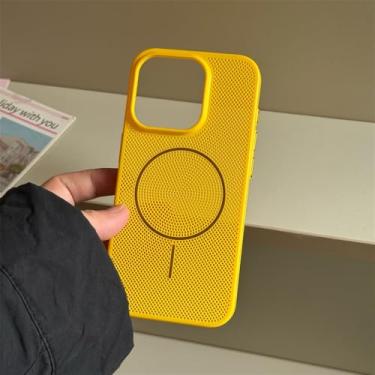 Imagem de Capa respirável Out para iPhone 15, 16 Pro Max, 14 Plus, 13, 12 e 11, ultrafina, com carregamento magnético, rígida, amarela, para iPhone 14 Pro Max.