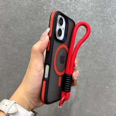 Imagem de Capa fosca com cordão para iPhone 16 15 14 13 12 11 Pro Max Plus com carregamento sem fio magnético, vermelha GS, para iPhone 13