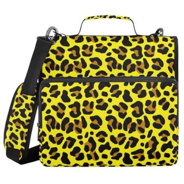 Imagem de SEHANY Fichário de zíper com estampa de leopardo com alça de ombro, capacidade para 500 folhas, vários bolsos, fichário com 3 anéis com zíper de 3 cm