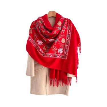 Imagem de Cachecol Floral Feminino Quente 70x210cm, Xale De Caxemira Sintética, 