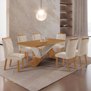 Imagem de Mesa de Jantar Yasmin 180 Tampo MDF Laminado Canto Copo e 6 Cadeiras Melissa