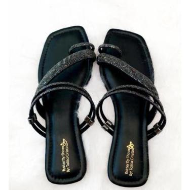 Imagem de sandalia rasteira feminina dedo luxo festas strass brilho glamourosa l