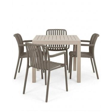 Imagem de Kit 1 Mesa Creta e 4 Cadeira Tulum em Polipropileno Nude/Cinza
