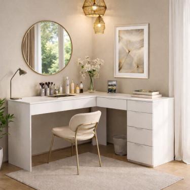 Imagem de Penteadeira em L sem Espelho 5 Gavetas Elegance Yescasa Branco