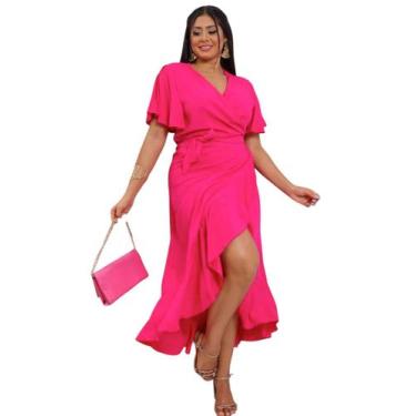 Imagem de Vestido envelope longo de viscolinho liso manga curto - LAJMA STORE, P