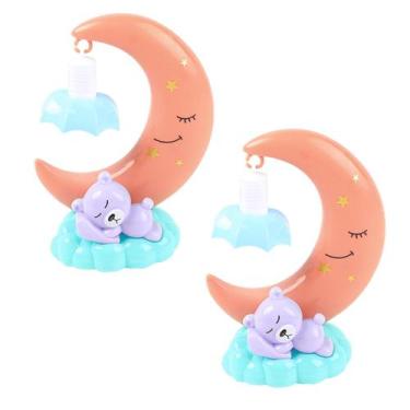 Imagem de Kit 2 Mini Luminária Abajur Plástica LED Mesa Infantil Quarto Criança 
