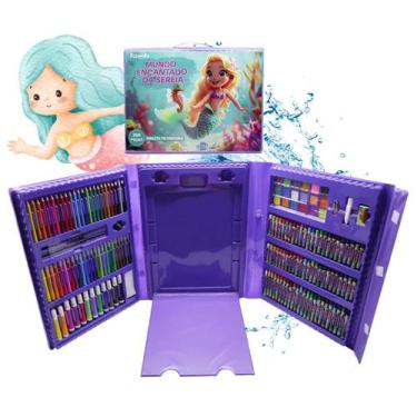 Imagem de Kit Estojo Maleta De Pintura Infantil Sereia 208 Peças Completo Para C