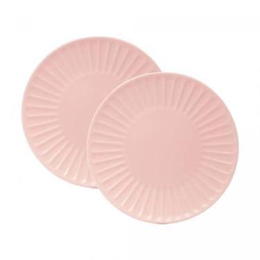 Imagem de Conjunto 2 Pratos para Sobremesa de Cerâmica Colibri Rosa 19cm Wolff -