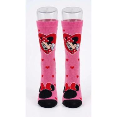 Imagem de Meia Infantil Cano Médio Menina Minnie Mouse Rosa Corações - gac