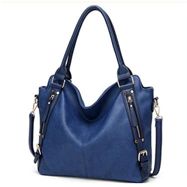 Imagem de Cicilin Bolsas femininas Hobo Bolsa de ombro impermeável grande capacidade, bolsa de couro PU, Azul, One Size
