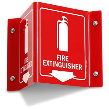 Imagem de SmartSign Placa de projeção "Extintor de incêndio", extintor de incêndio com seta para baixo, à base de decalque, impressão em ambos os lados | 12,7 cm x 15,2 cm acrílico polido